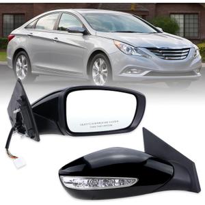 Right Passenger Side Door Mirror Compatible With 2011 2012 2013 2014 Hyundai Sonata With Power Glass Manual Folding Heated Turn Signal Black Replace#HY1321168 87620-3Q110 (7 Pins)