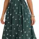 Summer Dresses for Women 2026 Floral Chiffon Dress Casual Short Sleeve Empire Waist Midi Dress Beach Vacation Outfits (Green, L)