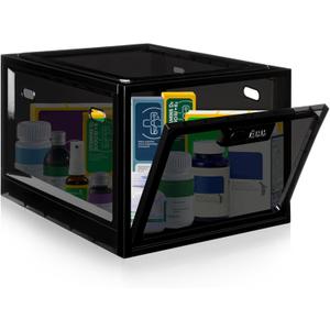 chefeggukk Medication Lock Box with Code, 12.6L Large Lockable Storage Box for Medicine, Snacks, Phone, and Electronics BPA Free, Clear Design with Charger Holes for Home, Office, Dorm, and Fridge