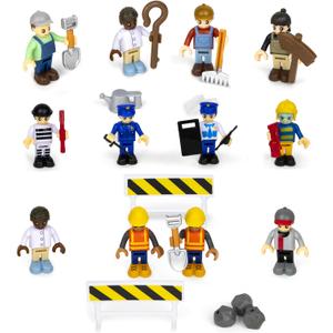 12 Toy Action Figures & Accessories, 2 Inch Play People Construction and Community Worker Figurines - Pretend Play Toys for Kids 3+ (28Pcs)