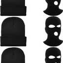 Shihanee 3 Sets / 1 Set Balaclava Ski Mask Beanie Hat Knitted Winter Warm Mask for Cold Weather Outdoor Sports Unisex, 2 in 1 (Black)