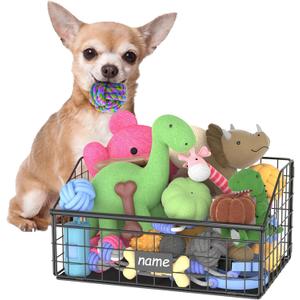 Indestructible Dog Toy basket, Small Toy Box for Dogs, Pet Toy Bin Dog Metal Basket for Toys, Toy Storage Organizer, Cat Toy Box for Living Room Area(Black) (S:13.8"L x 9.0"W x 7.1"H)