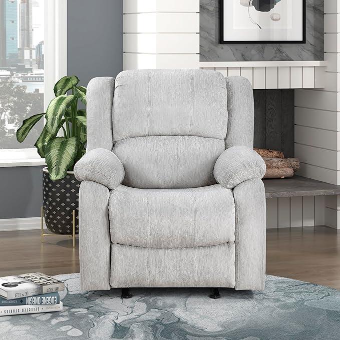 Manual Glider Recliner Sofa Chair, Home Theater Seating, Wall Hugger Manual Reclining Nursery Chair for Bedroom/Living Room/Office/Apartment, Grey