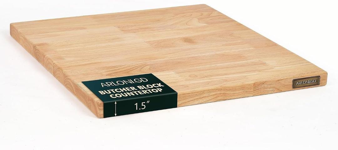 Hevea Butcher Block Countertop, 25"×24"×1.5" Unfinished Wood Table Top | Solid hevea wood top for kitchen counters, desks, shelves, islands, and DIY projects; easy to cut, finish, and maintain.