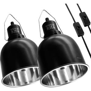 Reptile Light Fixture, 2 Packs 5.5 Inch Deep Dome Lampshade Dimmable, Reptile Heat Lamp Fixture with Separate Switches Fit for UVB Bulb Basking Heat Bulb for Reptile Glass Terrariums