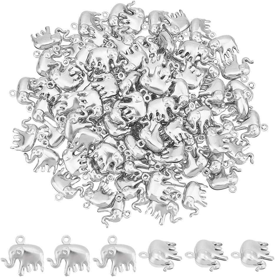 UNICRAFTALE 100Pcs 14mm Long 304 Stainless Steel Animal Dangle Charms - Hollow Elephant Metal Earring Charms, Bracelets, Necklace Pendants for DIY Jewelry Making - Hole 1.2mm