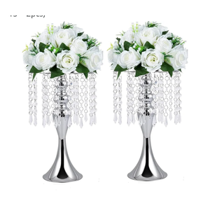 Metal Wedding Centerpieces for Table, Crystal Flower Stands, Wedding Road Lead Flower Holders, Crystal Mermaid Chandelier Flower Vases for Birthday Party Event Wedding Home Decor (Silver, 13"- 2pcs)