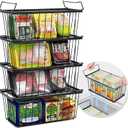 Tafura Freezer Organizer Bins (14" Lx7 Wx6.1 H) - 4 Pack Stackable Freezer Baskets Sort Frozen Meats & Food - Deep Freezer Organizer Bins with Handles for Upright & Chest Freezer (Black)
