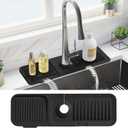 PoYang 17.7 Inch Faucet Mat for Kitchen Sink Splash Guard Behind Faucet, Sink Protectors for Kitchen Sink Faucet Mat Splash Guard for Kitchen Sink Area, Long Silicone Faucet Guard Draining Mat, Black