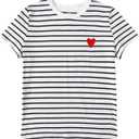 SweatyRocks Women's Heart Striped T Shirt Short Sleeve Shirt Crew Neck Casual Tee Top (White, XS)