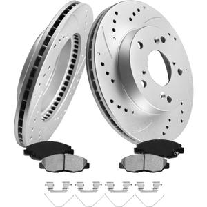 MOTOREVO Front Geomet Coated Brake Kit for Civic [ 2012-2014 ] [ONLY for 261.7mm 10.3in Rotors] [2013-2014 LX 10.3in ONLY, NOT 11.1in] High-Carbon Alloy Drilled & Slotted Vented Discs & Ceramic Pads
