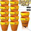 Leinuosen 12 Pcs Honey Bee Pot, 3 Inch Honey Jars for Cupcake, Planter, Bee Themed Party Favors for Baby Shower 1st Birthday Party Supplies and Wedding Gifts (Yellow and Brown)