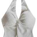 QJQ Women's Halter Tops Twist Front Slit Backless Cute Summer V Neck Tank Top Vacation Outfits (White, S)