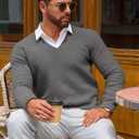 Yousify Mens V Neck Pullover Sweater Waffle Knit Casual Textured Pullover Long Sleeve Slim Fit Fall Sweaters Grey