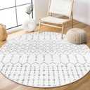 Lahome Moroccan Round Rugs 4Ft Washable Non-Slip Small Round Area Rug for Bedroom Soft White Low-Pile Round Throw Rug, Modern Geometric Print Indoor Circle Rugs for Kitchen Living Room Sofa Nursery