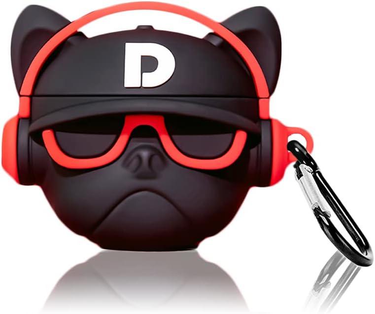 2 x Cute Case Cover Compatible with AirPods 2nd & 1st with Carabiner Keychain Hook,Funny Unique 3D Soft Silicone Shockproof Protective Skin Case Cover for Airpod 1st 2nd Case-Red Bulldog