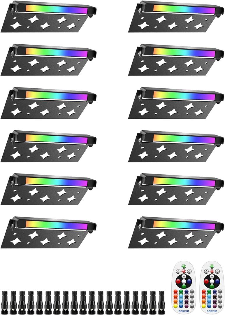 5W RGB Retaining Wall Lights 7 inch LED Hardscape Lighting Color Changing Low Voltage Landscape Paver Lights 12V Step Lights Outdoor Waterproof Stair Deck Lighting (12 Pack+Connectors)