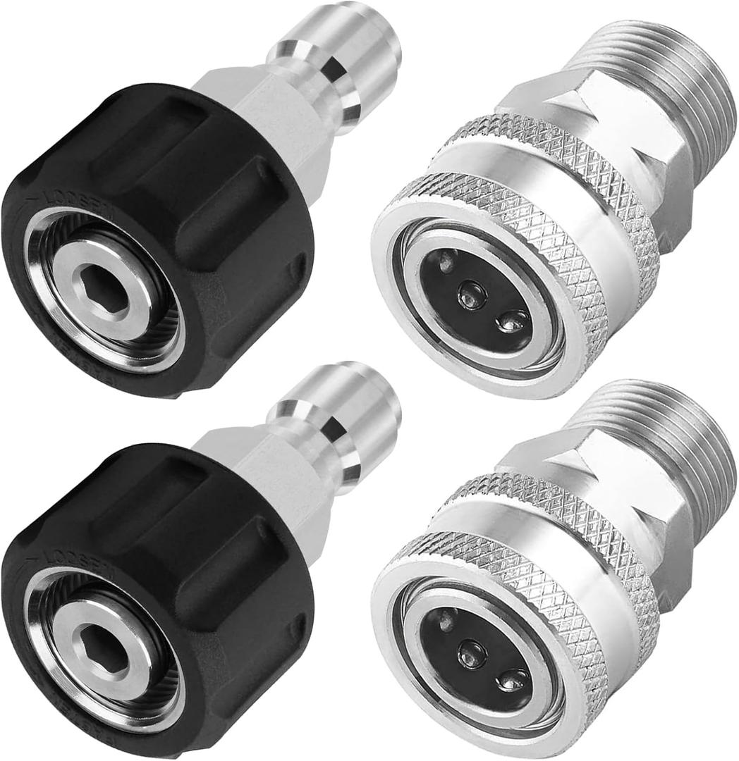 Twinkle Star Pressure Washer Quick Connect Fittings, M22 15mm to 3/8 Inch Quick Connect Kit, Stainless Steel, 5000 PSI, 4 Pcs