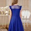 Flypigs Girls Dresses Summer Formal Party Wedding Ruffle Sleeve Mesh Knee Length A Line Dress with Pockets (Blue), Size 14-16
