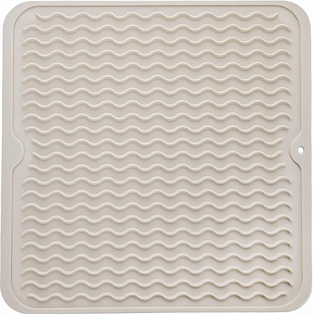 Silicone Dish Drying Mat for Multiple Usage,Easy clean,Eco-friendly,Heat-resistant Silicone Mat for Kitchen Counter or Sink,Refrigerator or Drawer liner Tapioca M 12 inches x 12 inches