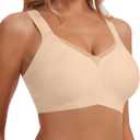 Women's Wireless Bras Full Coverage V Mesh Padded Bralette No Underwire Seamless Comfortable Everyday Bra (Beige, L)