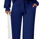 PRETTYGARDEN Women's 2 Piece Outfits Casual Lapel Half Zip Sweatshirts and Wide Leg Pants Tracksuit Sets (Style2-navy Blue, XS)