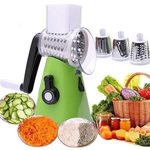 Manual Rotary Potato Grater Kitchen Mandoline Vegetable Slicer with 3 Interchangeable Blades Easy to use (Green)