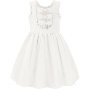 Arshiner Toddler Girls Summer Dress Back Bowknot Sleeveless Twirly Casual Beach Party Sundress with Pockets (3, White)