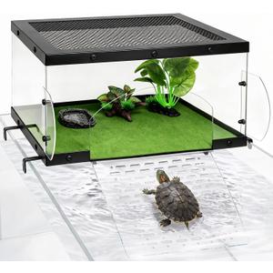 AZV Turtle Basking Platform with Kit,XLarge Turtle Topper Dock Acrylic Tank | Slip-Resistant Grooves Ramp,Escape-Proof for Red Eared Sliders,Yellow-Bellied Slider,Map Turtle,Fits 18''-24'' Wide Aquariums