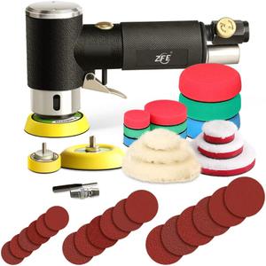 1/2/3 Inch Random Orbital Air Sander, Mini Pneumatic Sander for Auto Body Work, High Speed Air Powered Polisher with 15 Polishing Buffing Pads,18 Sandpapers