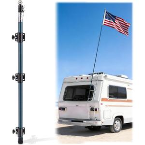 16 ft RV Telescoping Flag Pole Kit, Fiberglass Ladder Telescopic Flag Pole Adjustable Heavy Duty Portable Flagpole for Tailgate Party, Camping, Trailer, Camper, Outdoor Patriotic Display