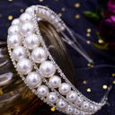 AW BRIDAL Pearl Hairband, Vintage Large Pearl Tiara Crown Bridal Headband Hair Accessories for Wedding (Silver, Big Pearl, 1 Count), Pack of 2 