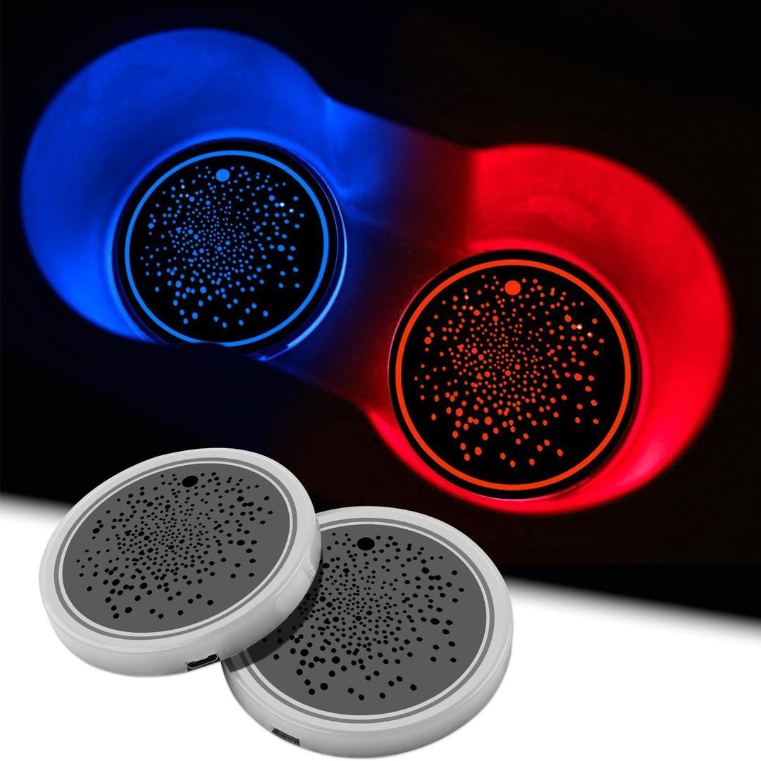 2Pcs LED Car Cup Holder Lights, 7 Colors Light Up Cup Coasters, USB Rechargeable Interior Lighting Accessories for Car Truck Vehicle Decoration