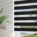 Joydeco Cordless Zebra Blinds for Windows, Dual Layer Free-Stop Zebra Shades Privacy Light Control for Day and Night, Light Filtering Sheer Blinds for Indoor Windows (Black, 34" W x 75" H)