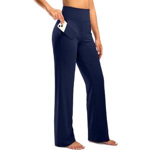 Women's Yoga Pants Wide Leg with Pockets High Waist Casual Sweatpants (Blue, L)