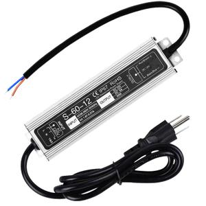 LED Driver 60W IP67 Waterproof Low Voltage Transformer Adapter, AC90-265V to DC12V 5A Power Supply with 3-Prong Plug 3.3 Feet Cable, Efficient Converter for LED Strip Lighting, Outdoor and Indoor Use
