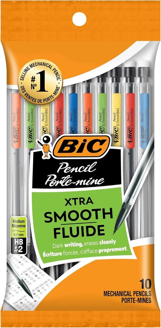 10 x BIC Xtra-Smooth Mechanical Pencils with Erasers, Medium Point (0.7mm), 10-Count Pack, Bulk Mechanical Pencils for School or Office Supplies 10 x BIC Xtra-Smooth Mechanical Pencils with Erasers, Medium Point (0.7mm), 10-Count Pack, Bulk Mechanical Pencils for School or Office Supplies