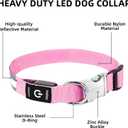 PetIsay LED Dog Collar Metal Buckle - Heavy Duty Light up Collars - Rechargeable IP68 Waterproof - Lighted Dog Collar for Night Walking, Hiking, Camping (Large, Pink) (Large (19" - 23 "))