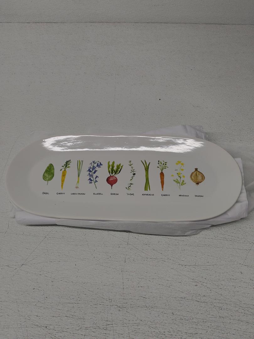 White Ceramic Oval Serving Platter with Print