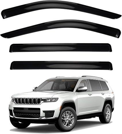 4pcs Smoke Tint Sun Rain Guard Vent Window Visors Compatible with 2021-2024 Jeep Grand Cherokee L, Outside Mount Tape On Style Acrylic Set of 4 Front+Rear