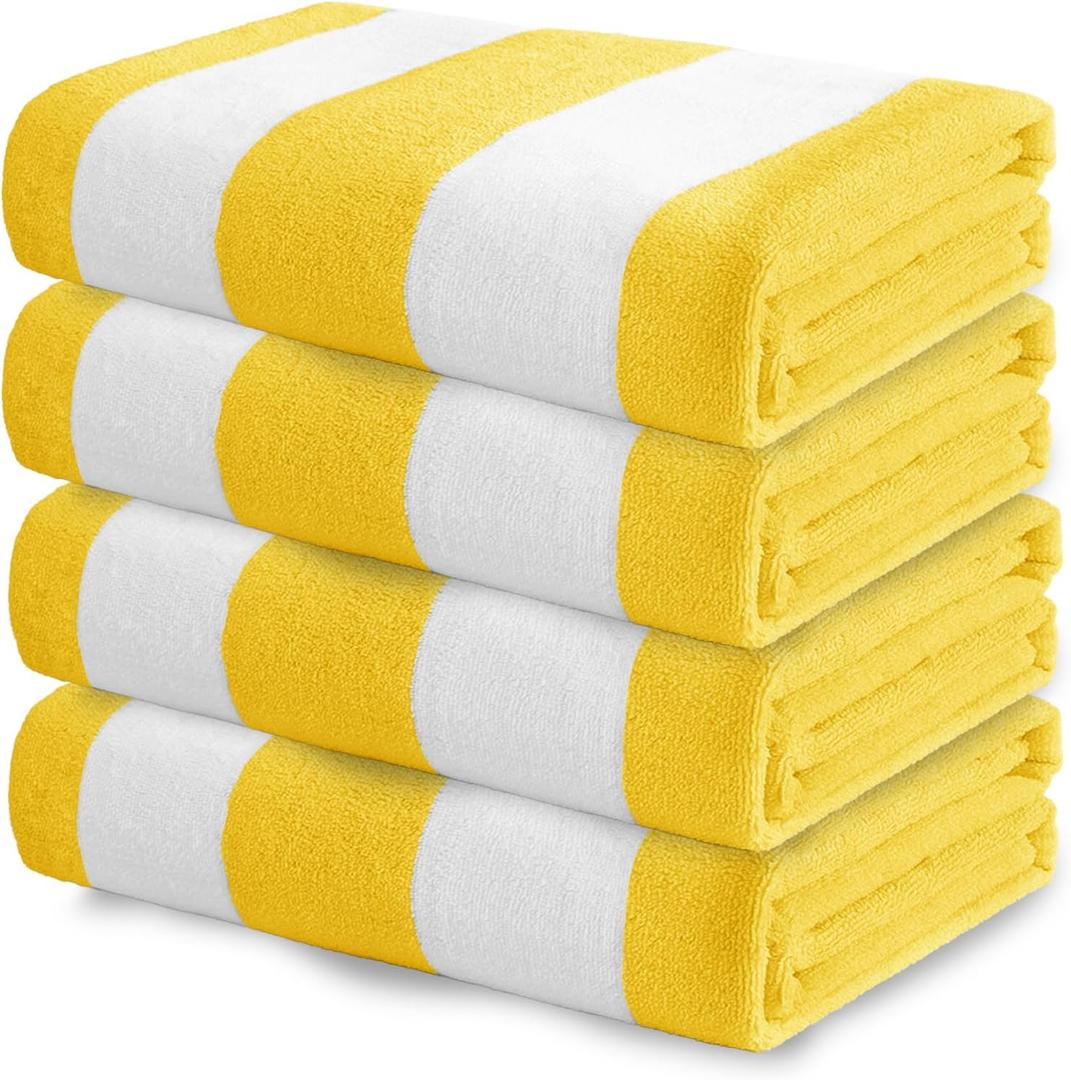 Exclusivo Mezcla 4 Pack Beach Towels, Large Microfiber Striped Beach Bath Pool Towel Set for Kids and Adults, Lightweight and Absorbent, 30x60 Inches, Yellow