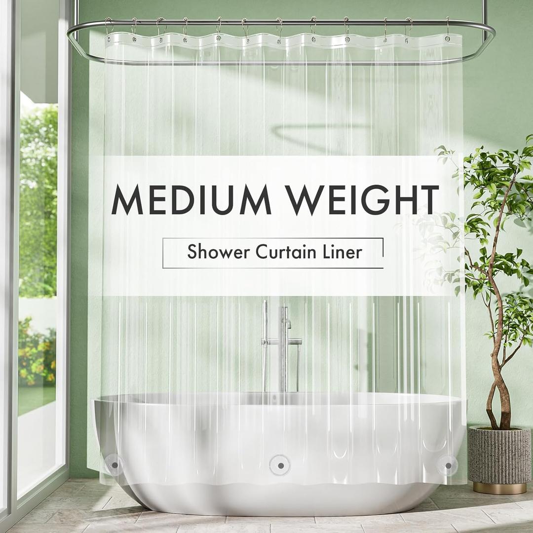 Amazer Extra Long Shower Curtain Liner 72 x 84 Clear Shower Liner Medium Weight PEVA Waterproof Inside Shower Curtains for Bathroom with 3 Magnets and Rustproof Grommets