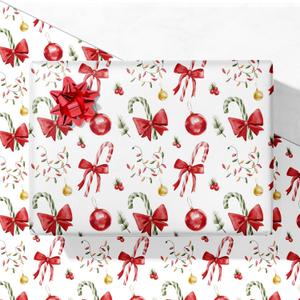 3 x GIOLNIAY Candy Canes Christmas Wrapping Paper for Kids Adults - Holiday Gift Wrap Red Bows, Candy Canes & Ornaments - 4 Jumbo Sheets, 28" x 40" Each (31 sq. ft ttl), Easy to Store