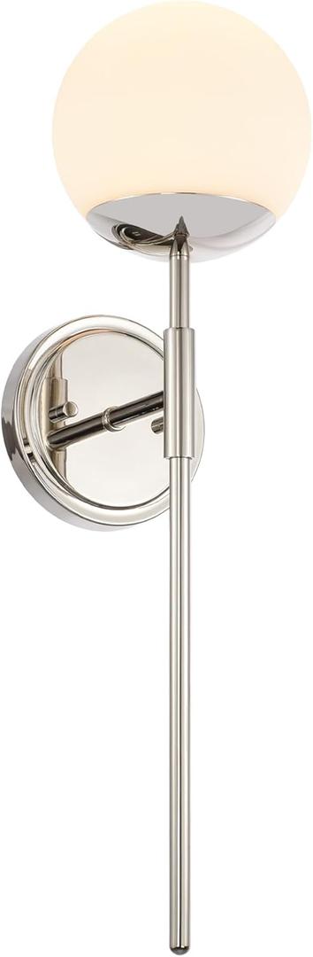 Polished Nickel Globe Wall Sconces, Modern Sconces Wall Lighting, Vanity Light Fixtures with Globe Opal Glass, Wall lamp for Bathroom Bedroom Living Room Corridor Mirror Stairs Entryway