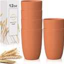 Wheat Straw Cups 6 PCS Good Alternative to Plastic Reusable Cups 12 oz Unbreakable Drinking Cup Reusable Dishwasher Safe Water Plastic Glasses Orange