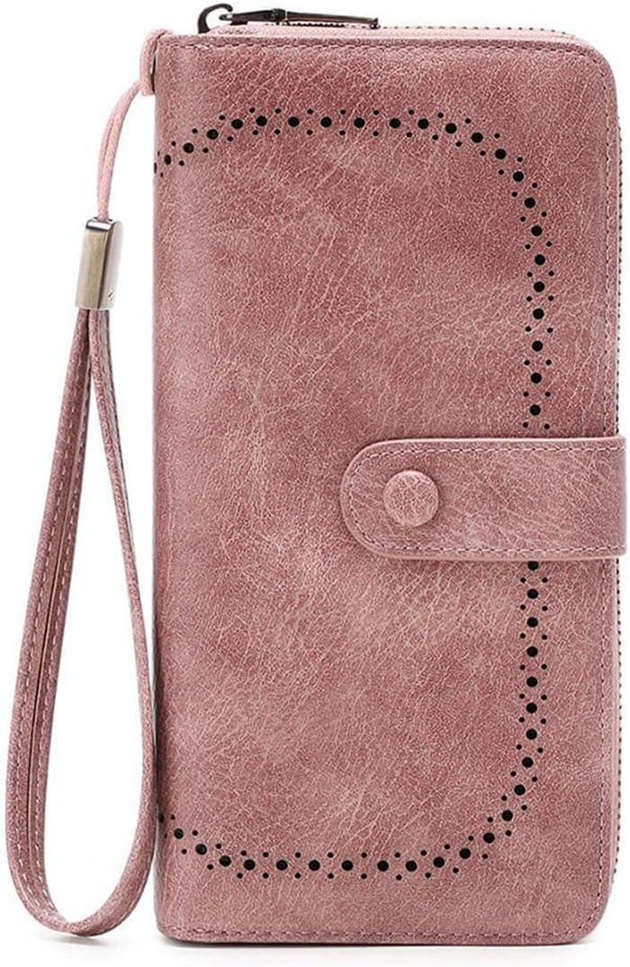 RFID Anti-Theft Brush Ladies Wallet Hollow Organ Card Holder European and American Retro Large Capacity Long Wallet,Pink