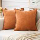 MIULEE Pack of 2 Couch Throw Pillow Covers 18x18 Inch Orange Farmhouse Decorative Pillow Covers with Stitched Edge Soft Chenille Solid Dyed Fall Pillow Covers for Sofa Bed Living Room 