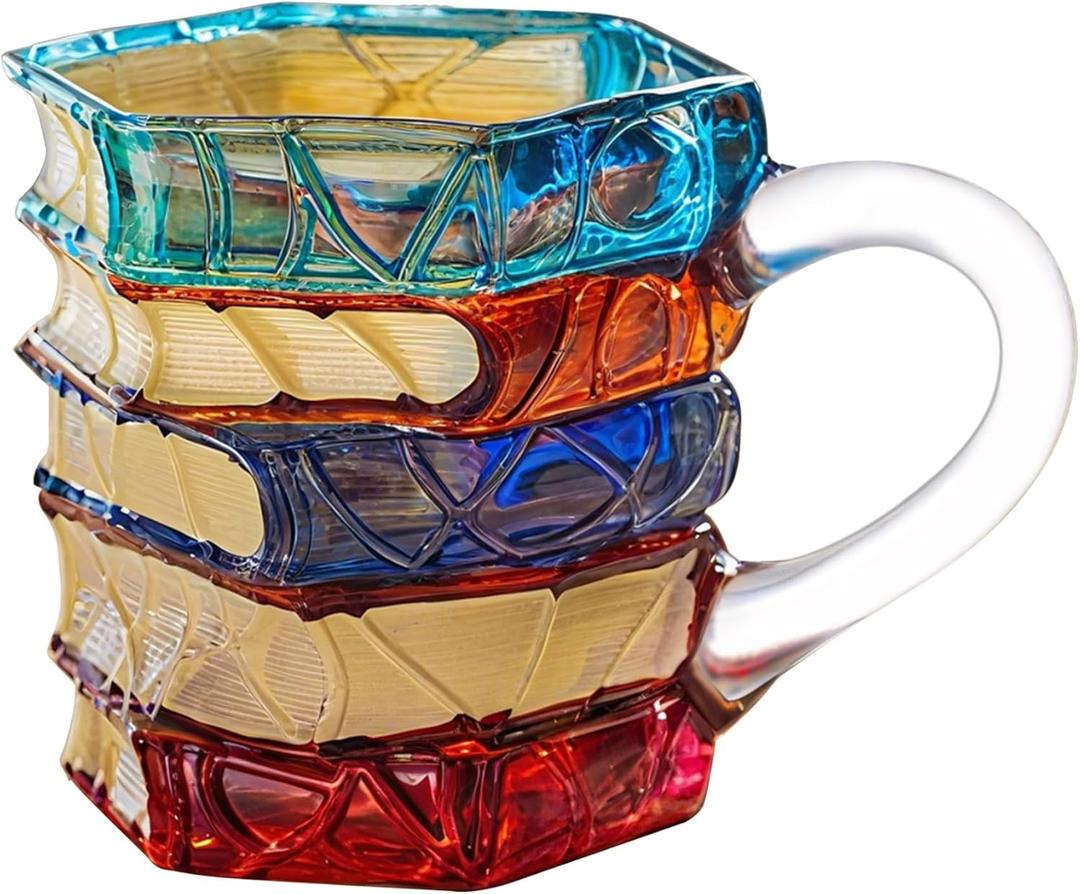 Small Painted Glass Book Mug, 7oz Espresso Cappuccino Latte Tea Cups with Handle, Painted Book Coffee Cup for Readers, Bookworm, Ideal Gift for Christmas, Birthday