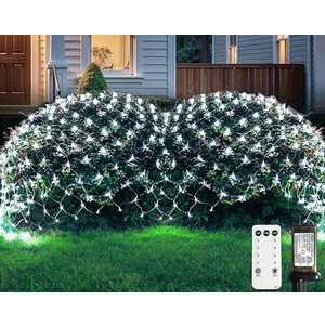 JMEXSUSS Outdoor Net Lights Waterproof, 12ft x 5ft Plug in with 8 Modes Remoter, 360 LED Net Lights for for Bush Patio Christmas Tree Decor (Clear Wire, Warm White)