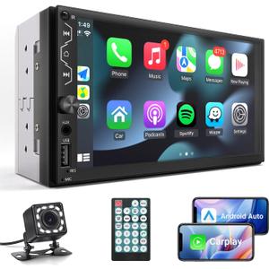 Leadfan Double Din Car Stereo with Apple Carplay and Android Auto,7 Inch Full HD Touchscreen Car Radio Bluetooth, Car Stereo with Backup Camera,Support Mirror Link,Steering WheelUSB/AUX/Subwoofer